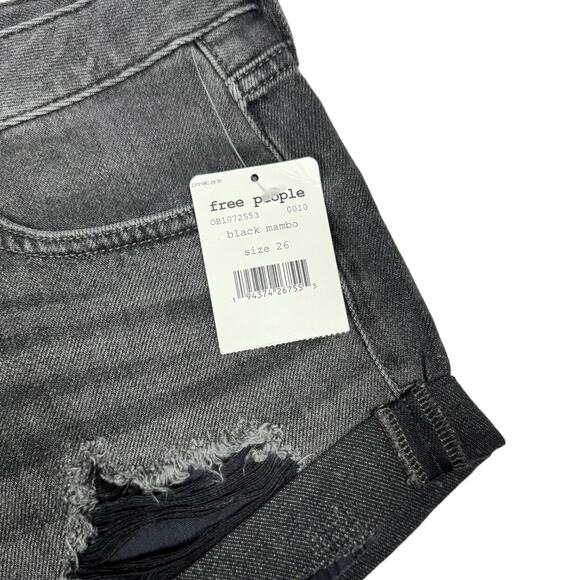 Free People Romeo Rolled Cutoff Shorts Black 26 New Denim Jean Exposed Button - Picture 6 of 7